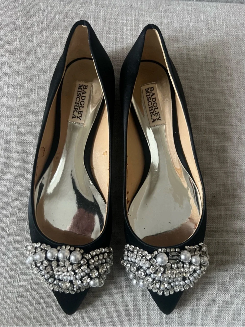Badgley Mischka Black jewel Embellished Ballet Flats, women’s 7, luxury occasion